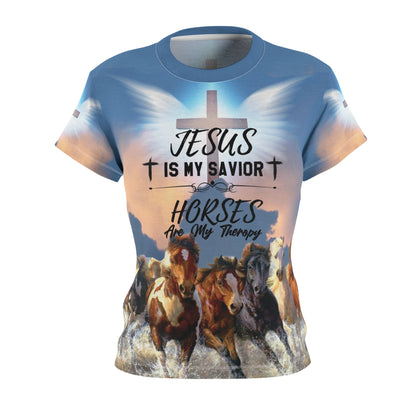 Jesus Is My Savior, Horses Are My Therapy – ND Ranch Wife Signature Collection Tee