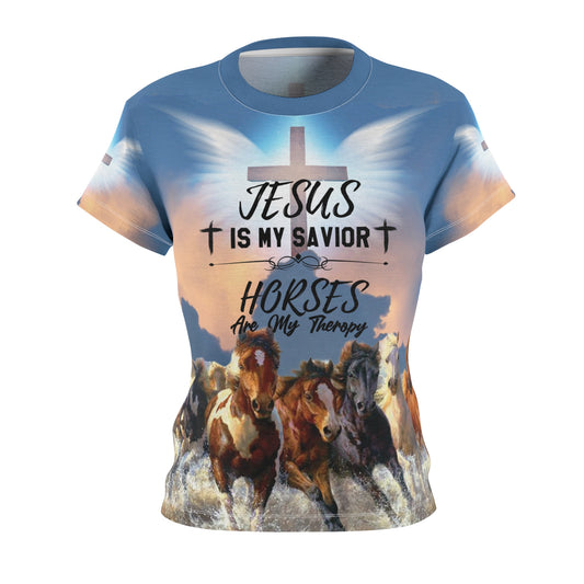 Jesus Is My Savior, Horses Are My Therapy – ND Ranch Wife Signature Collection Tee