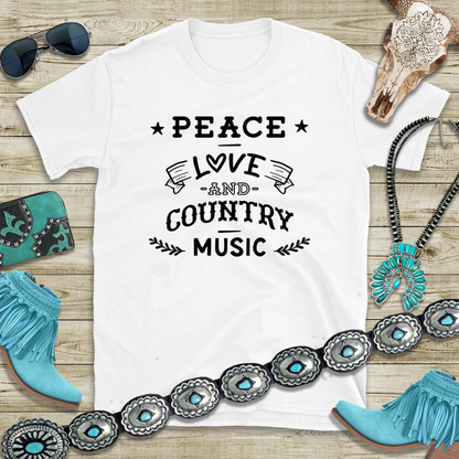 Peace, Love & Country Music Tee